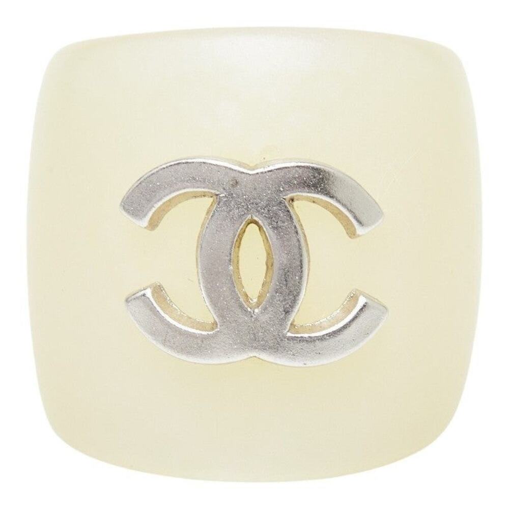 Chanel CC Logo Plastic Ring Ecru
